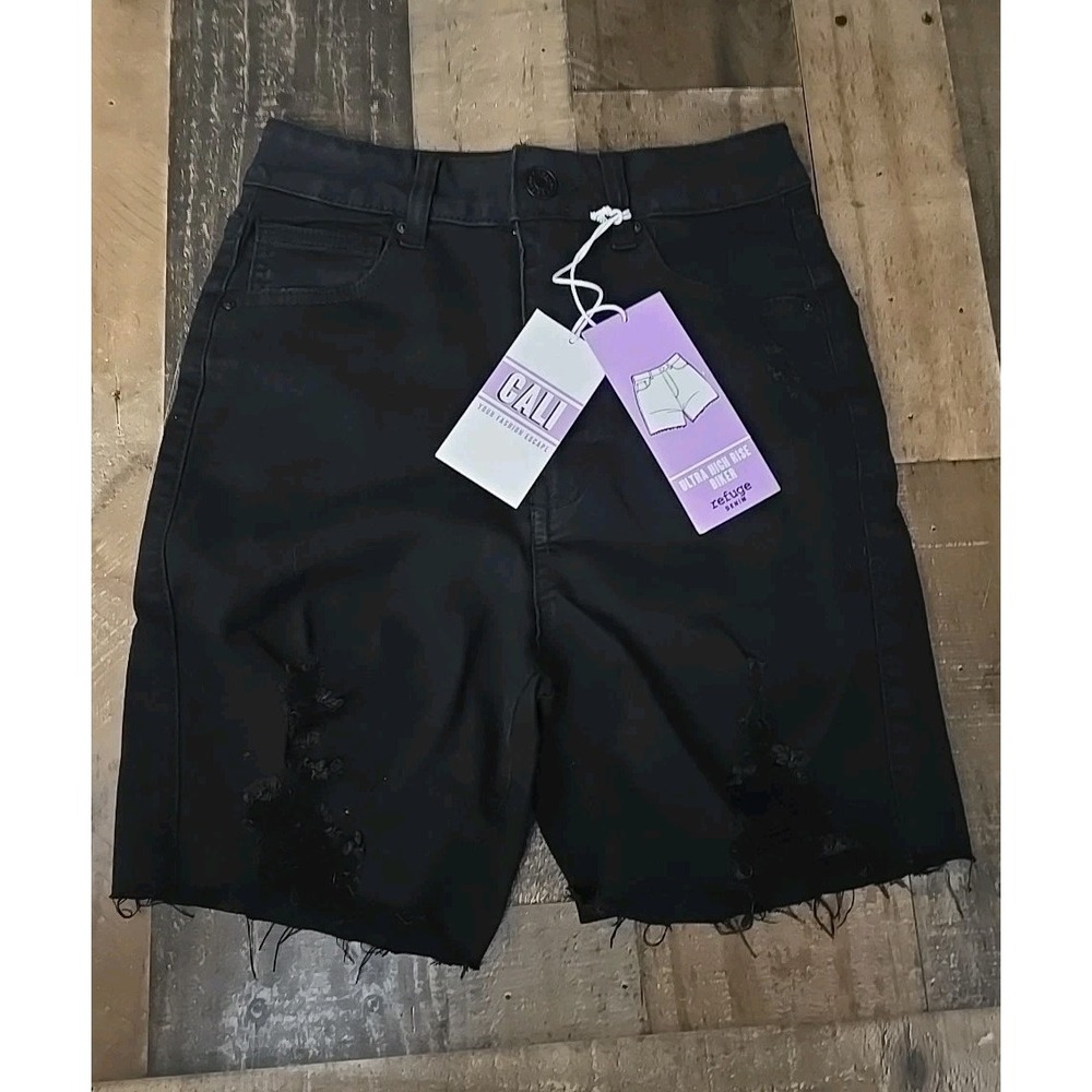 Refuge Black Denim Shorts Women Size 3 High Rise Cut Off Jeans Distressed NWT